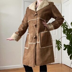 Vintage Y2K Liz Claiborne brown & tan shearling sherpa pennylane coat jacket L
